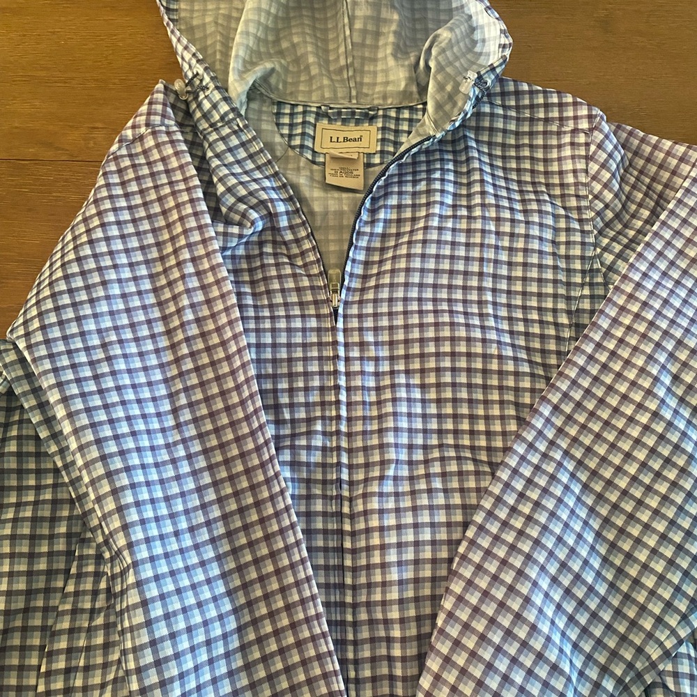 L.L. Bean Blue Checkered Rain Jacket